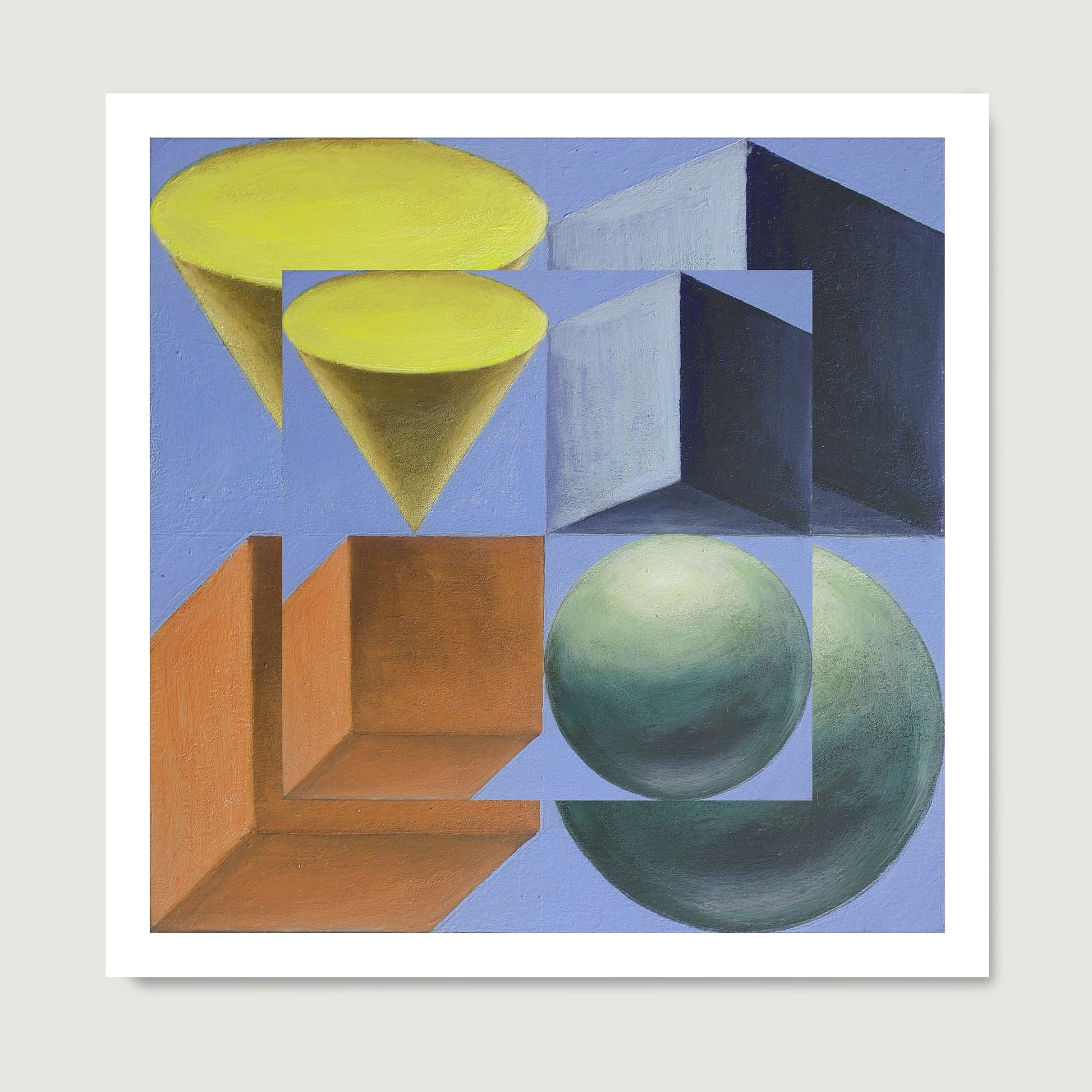 Colorful and playful geometric art print on paper.