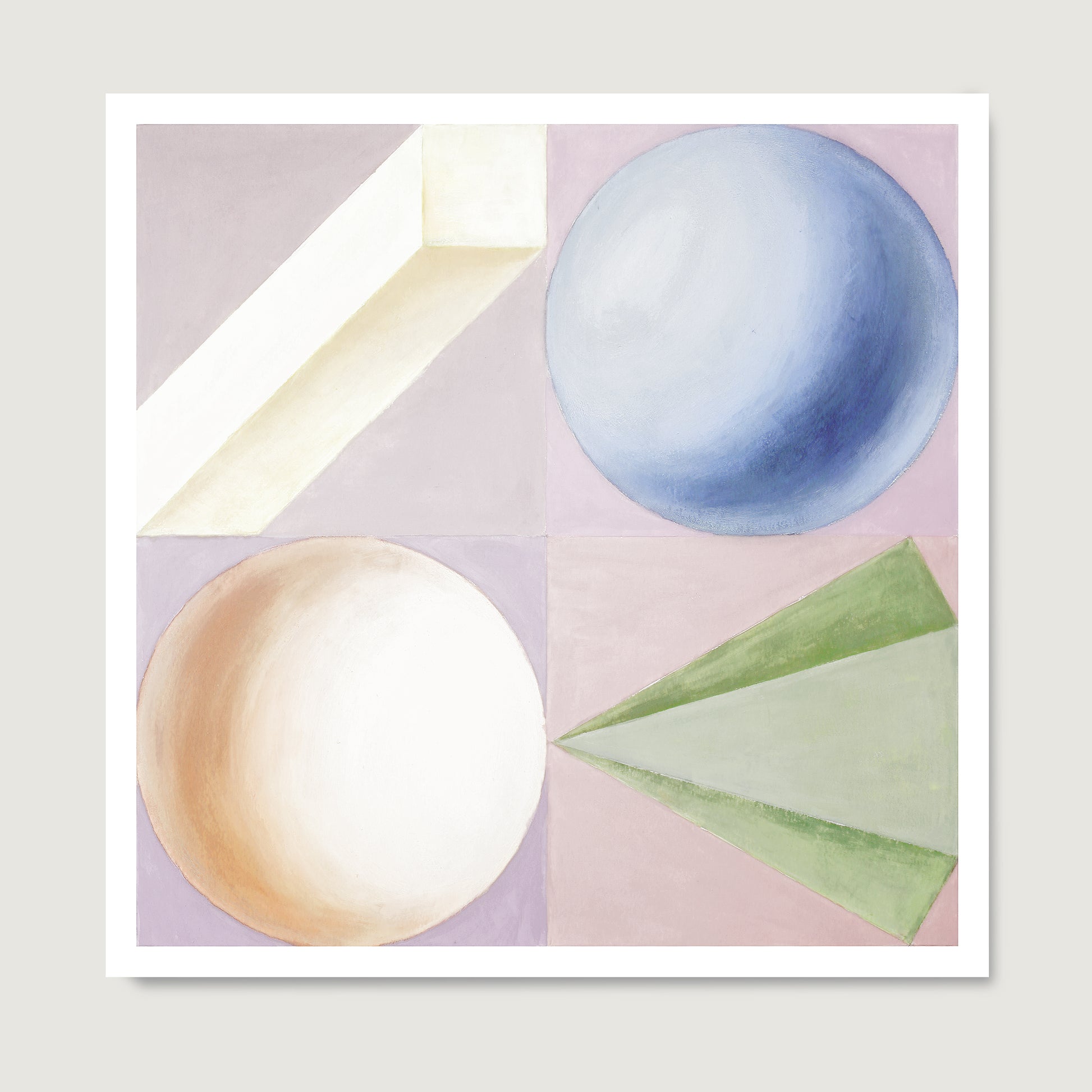 Bright pastel colors artistic geometric art print, on paper.