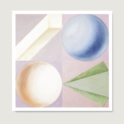 Bright pastel colors artistic geometric art print, on paper.