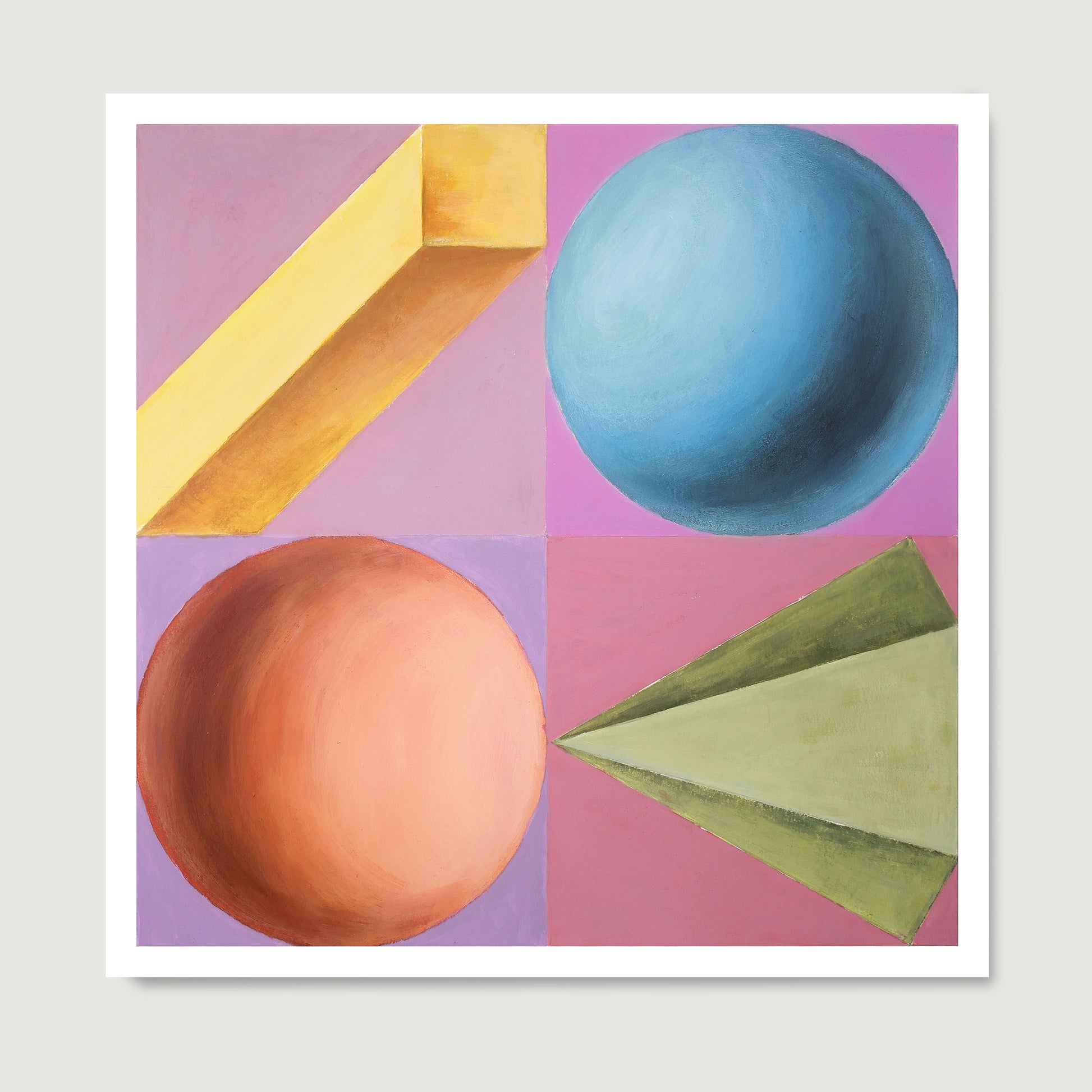 Intense colors playful and colorful geometric art print, on paper.