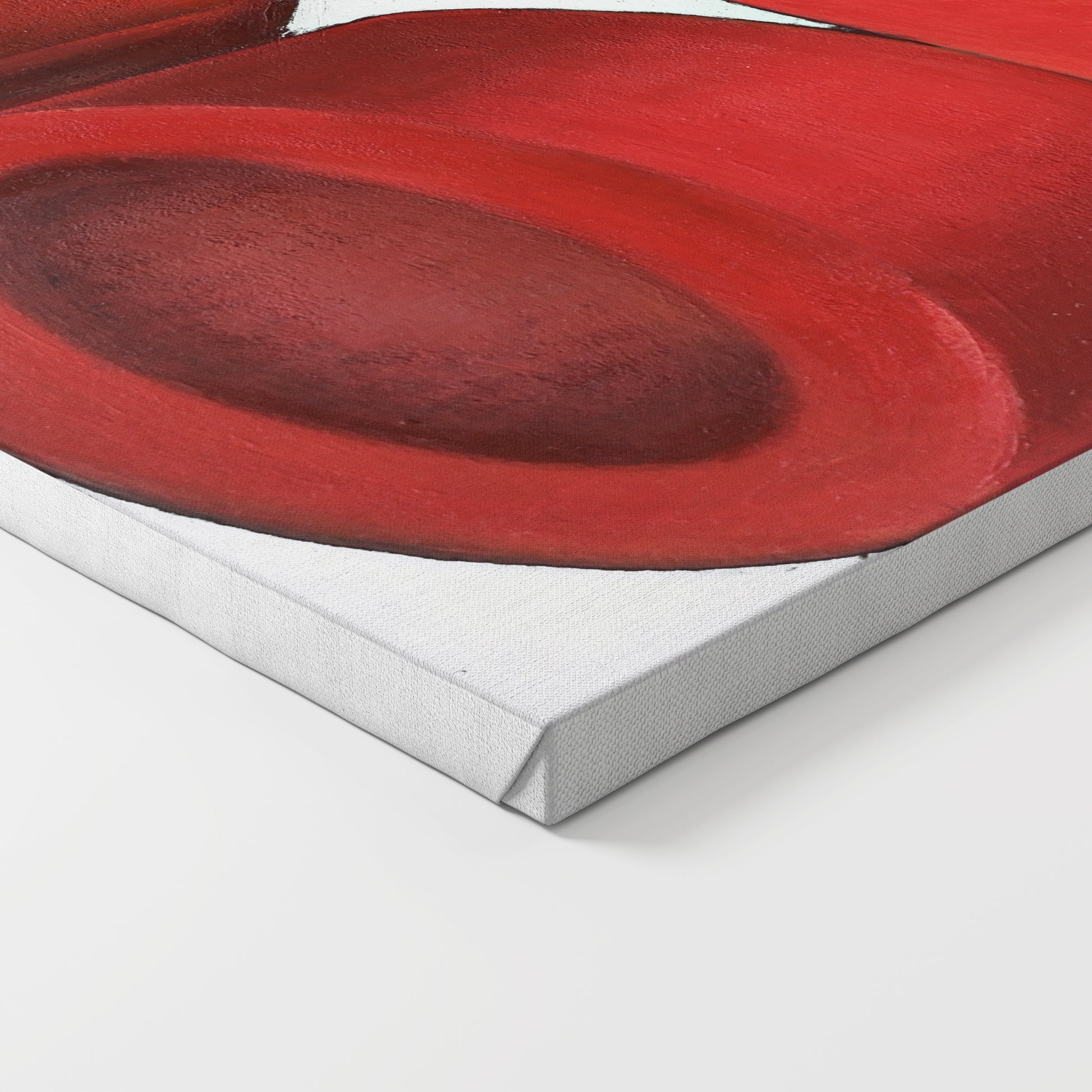Red geometric shapes on a white background art print on canvas.