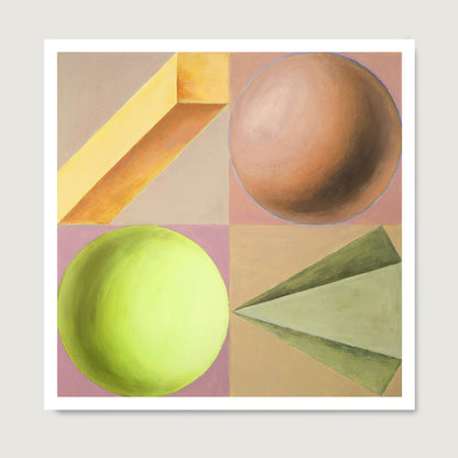 Pastel colors playful geometric shapes art print on paper.