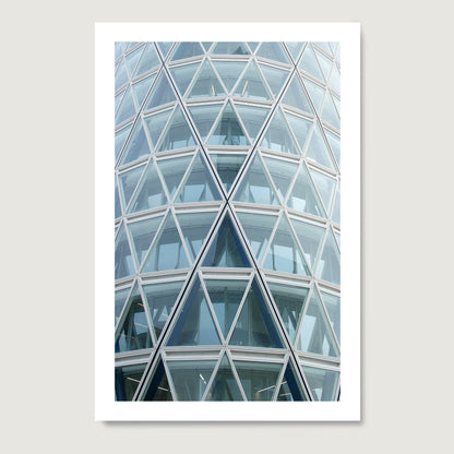 Abstract, geometric, modern architectural corner of Milan, pale blue photography art print on paper.