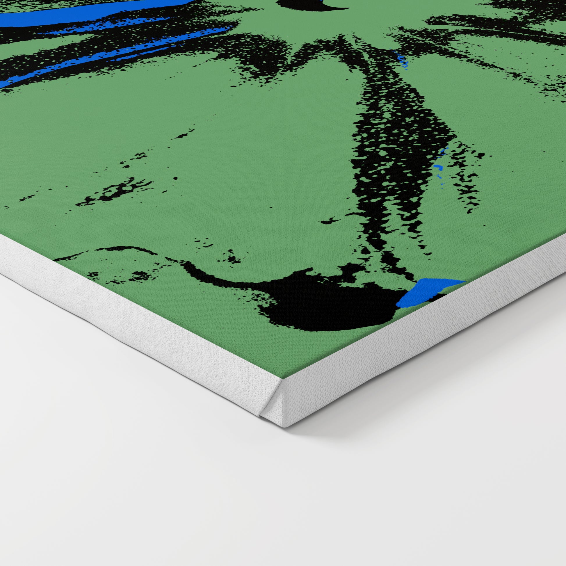 Blue and green flower pop art art print on canvas.