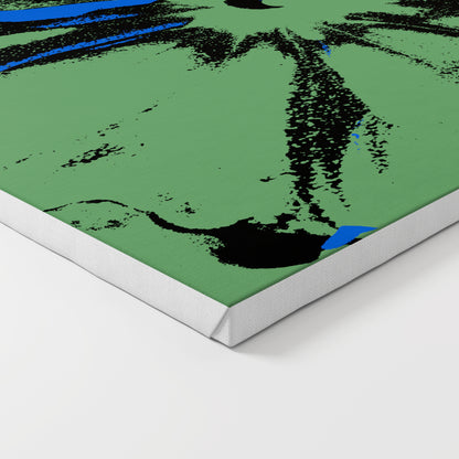 Blue and green flower pop art art print on canvas.