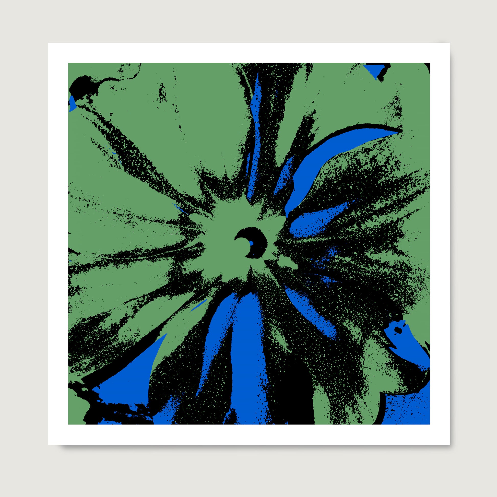 Blue and green flower pop art art print on paper.