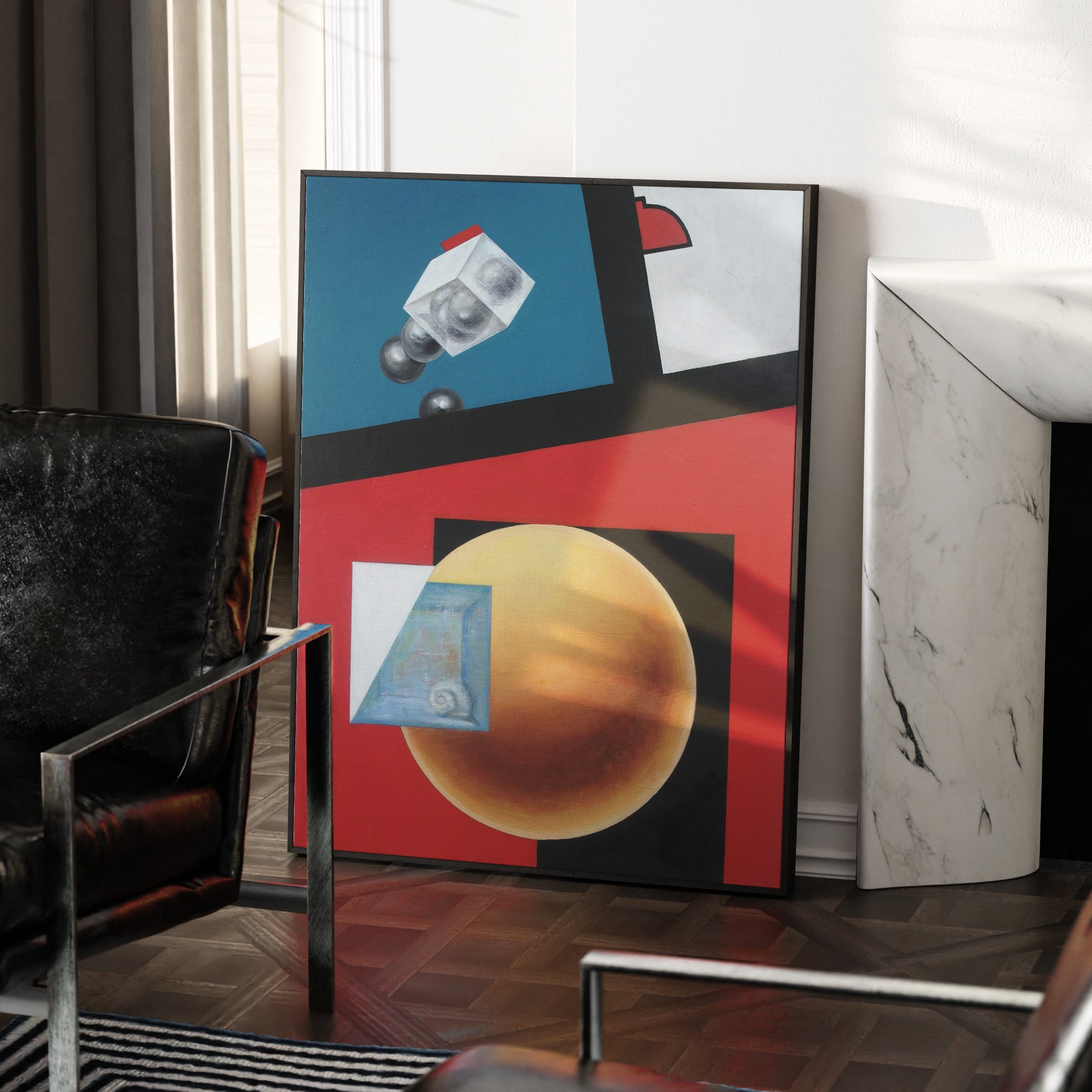 Intense colors abstract contemporary painting in a chic interior.