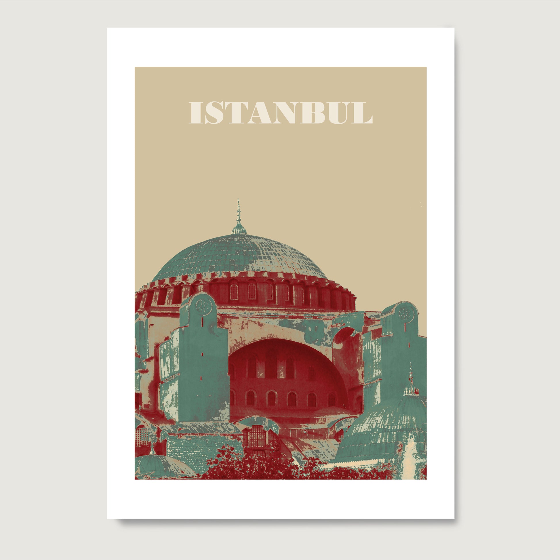 Travel poster Istanbul landmark art print on paper.