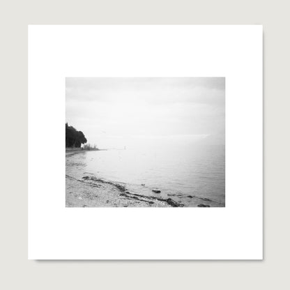 Lake Garda vintage, artistic, moody landscape photography, black and white art print on paper.