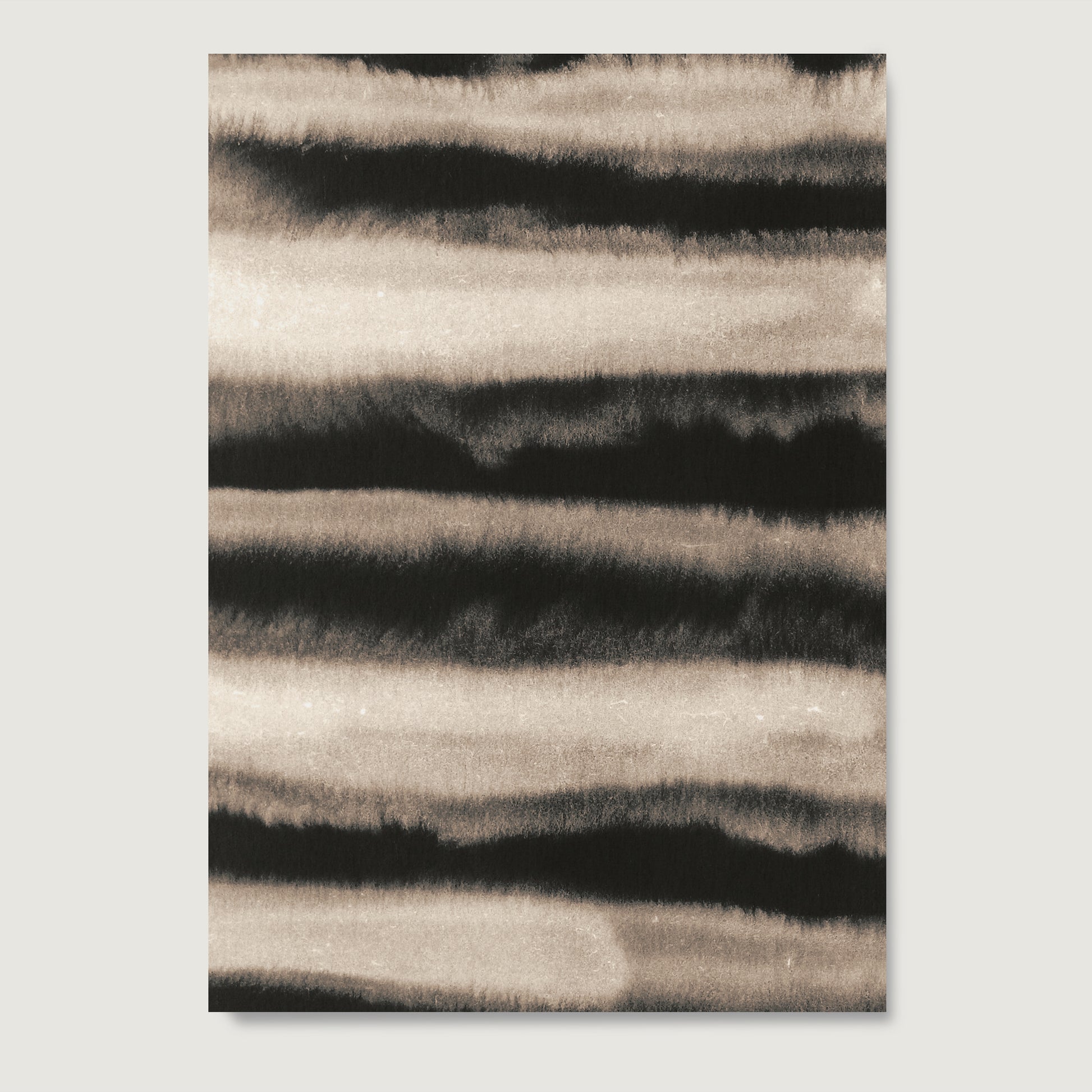 Monochrome watercolor abstract lines art print on paper.