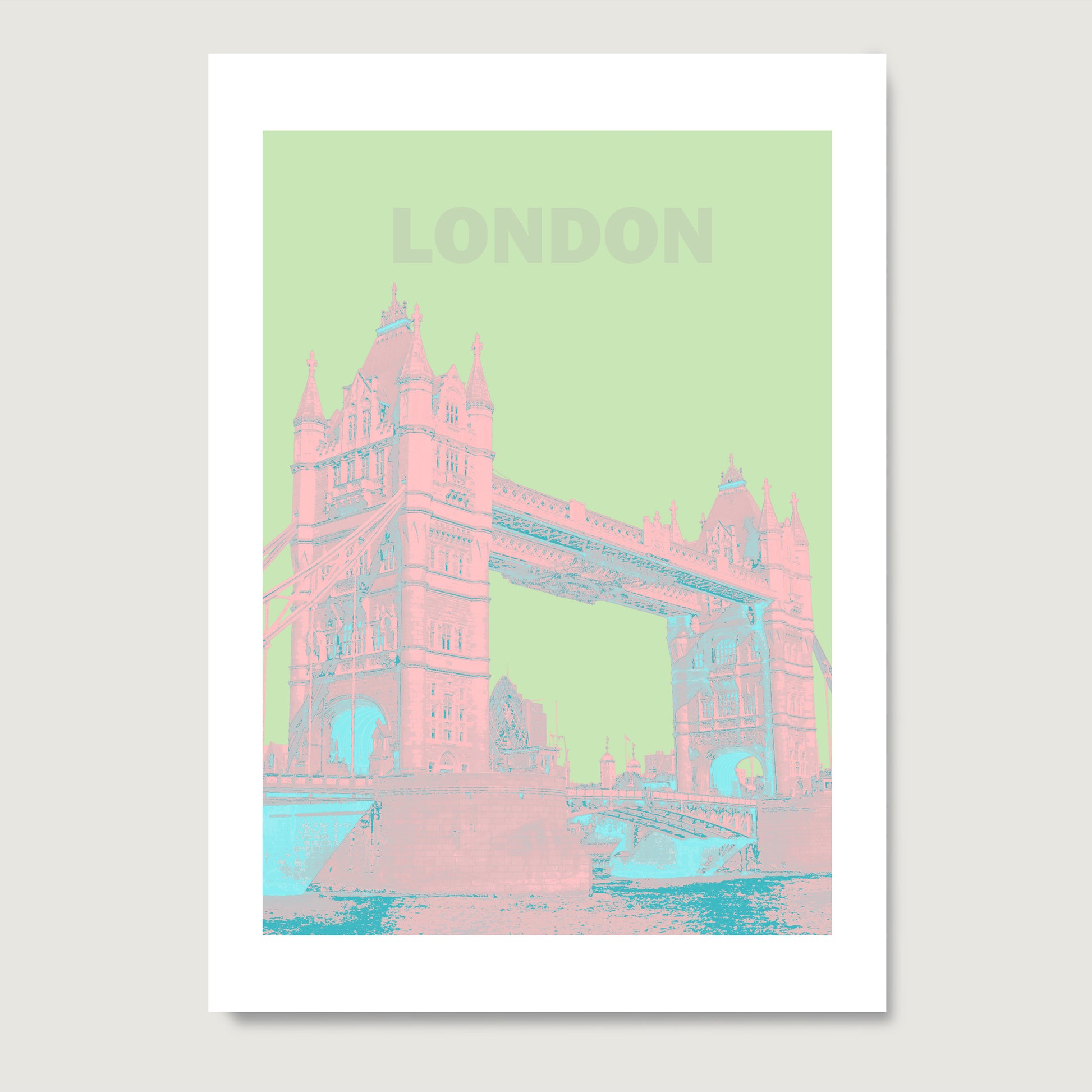 Travel poster London landmark red and green art print on paper.