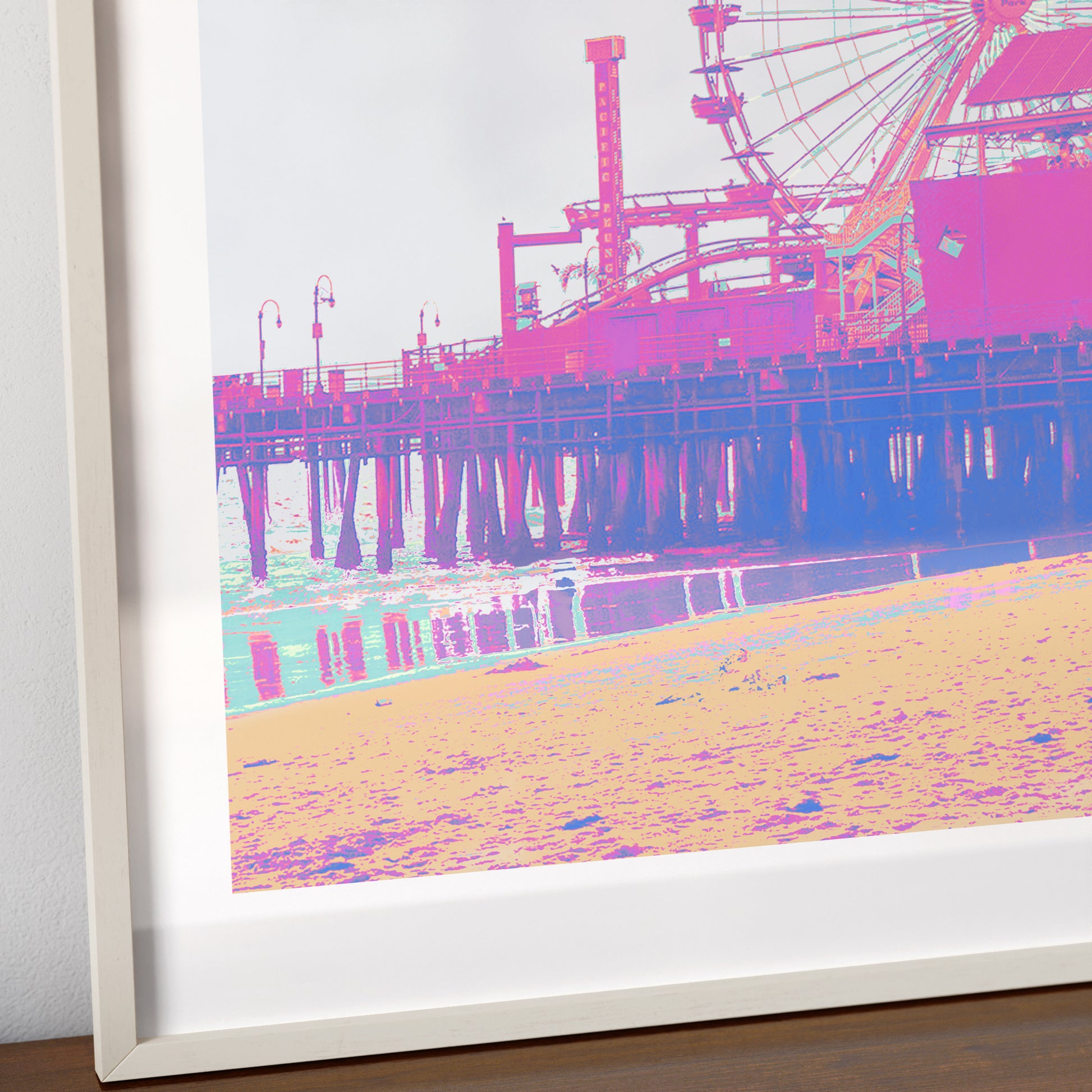 Detail of a travel poster Los Angeles landmark colorful art print.