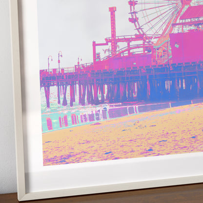 Detail of a travel poster Los Angeles landmark colorful art print.
