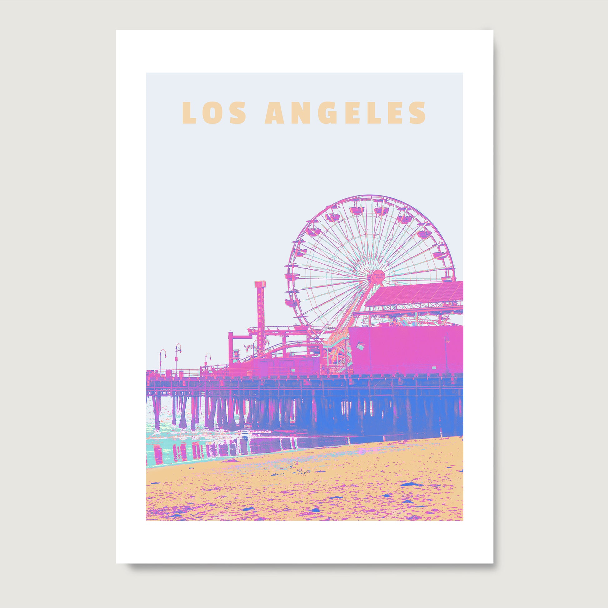 Travel poster Los Angeles landmark colorful art print on paper.