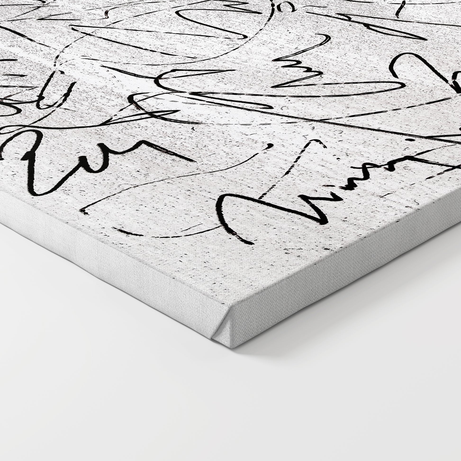 Black and white, abstract lines, contemporary art print on canvas.