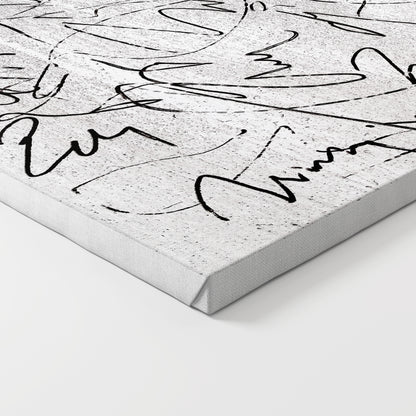 Black and white, abstract lines, contemporary art print on canvas.