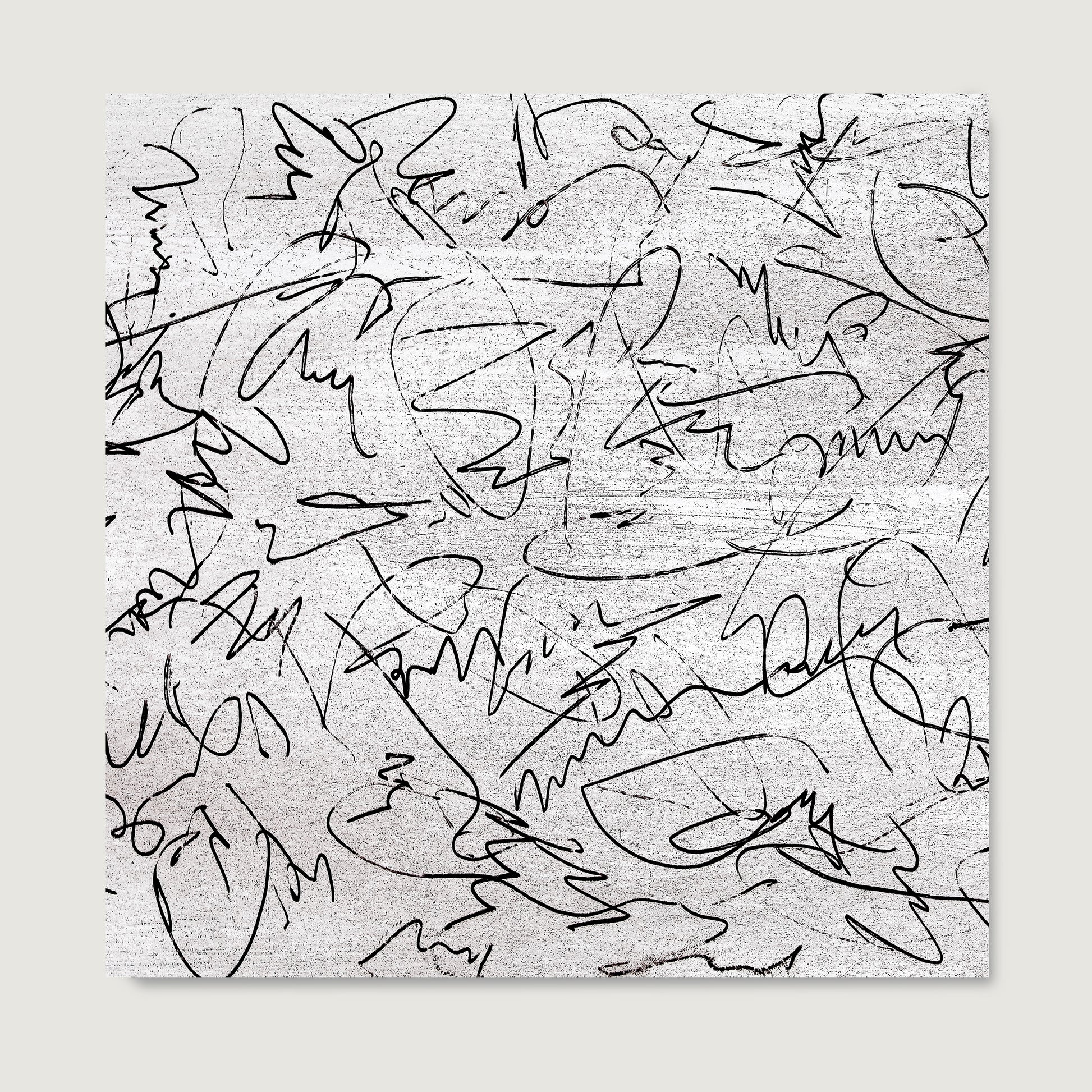 Black and white, abstract lines, contemporary art print on paper.