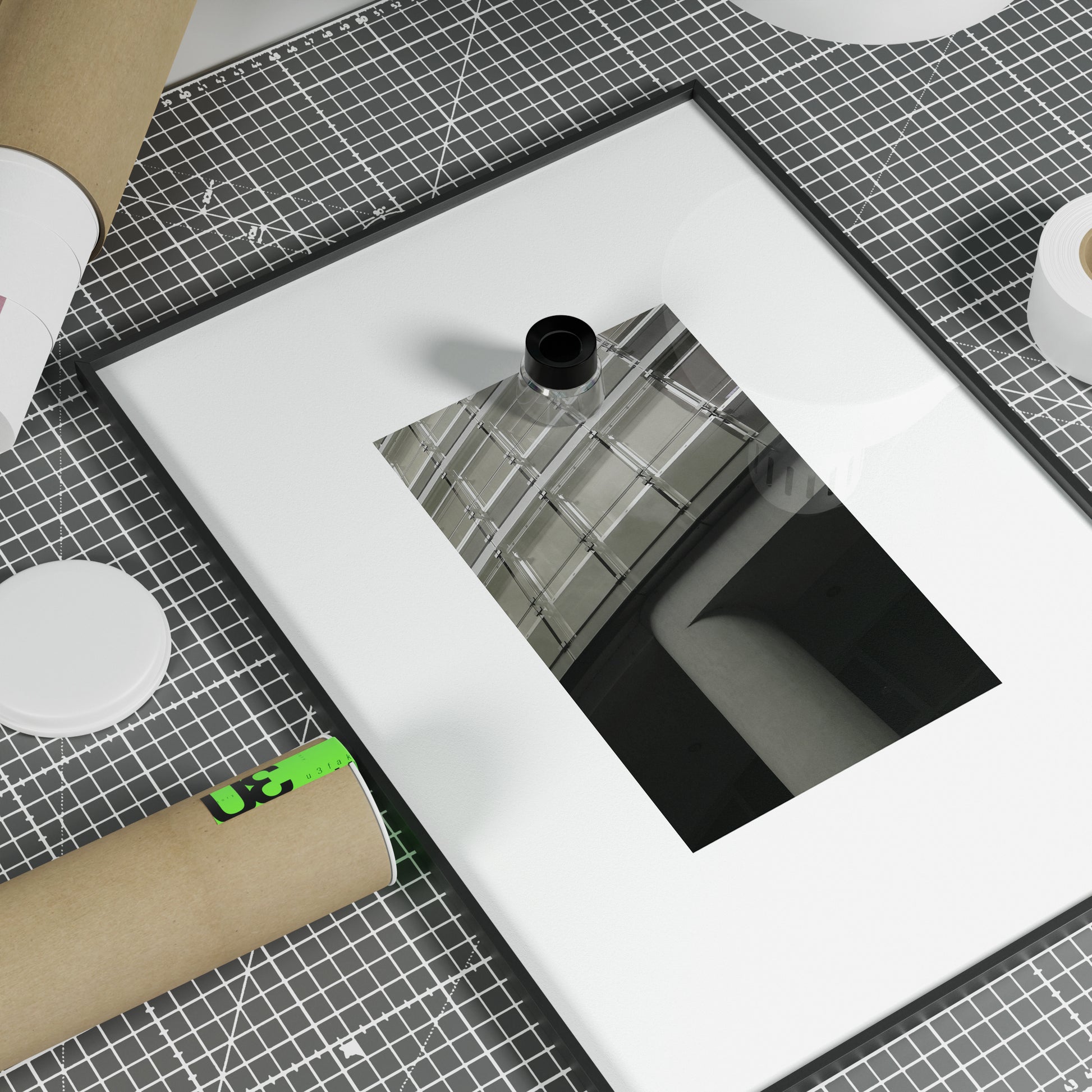 Modern architecture, monochrome photography art print.