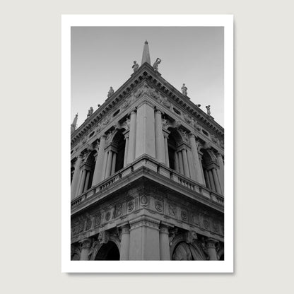 Corner of a classic Venetian building, artistic black and white photography art print on paper.