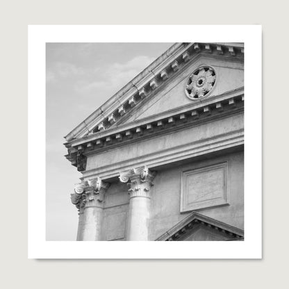 Monumental, classic architectural corner of Venice, black and white photography art print on paper.