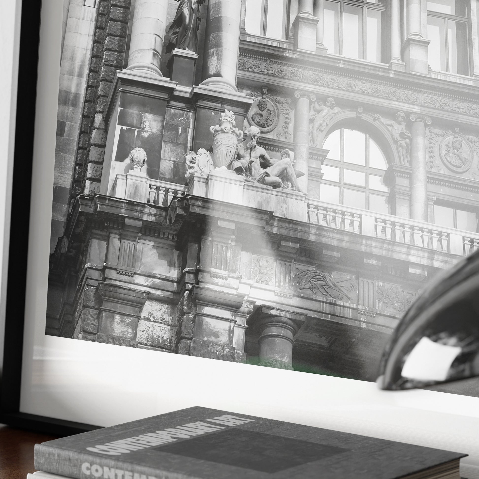 Detail of a Vienna black and white architectural photography art print.