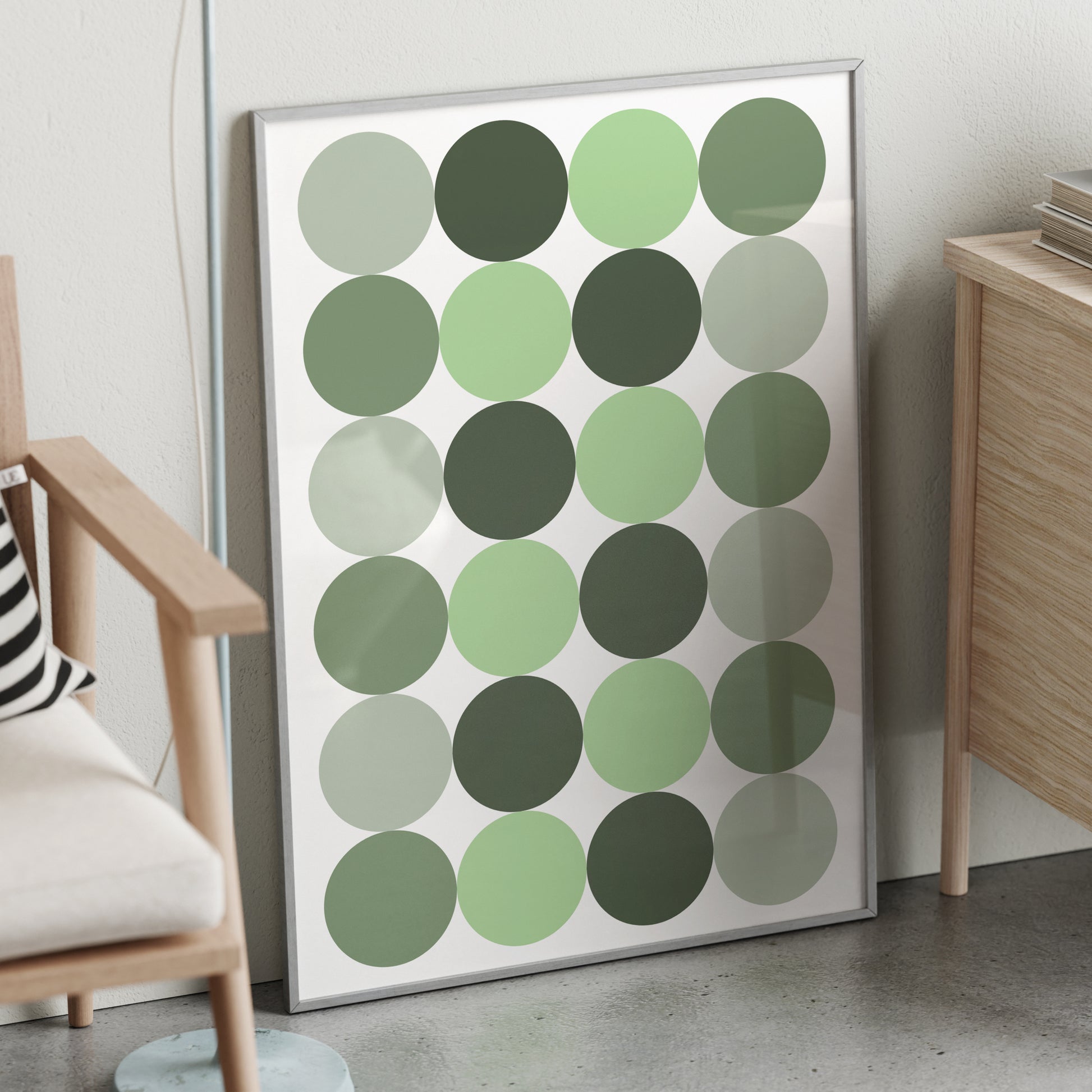 Minimalist green graphic art print in a natural style design interior.