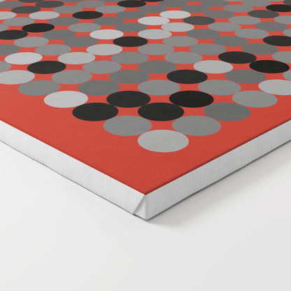 Black and white dots on a red background, contemporary graphic art print on canvas.