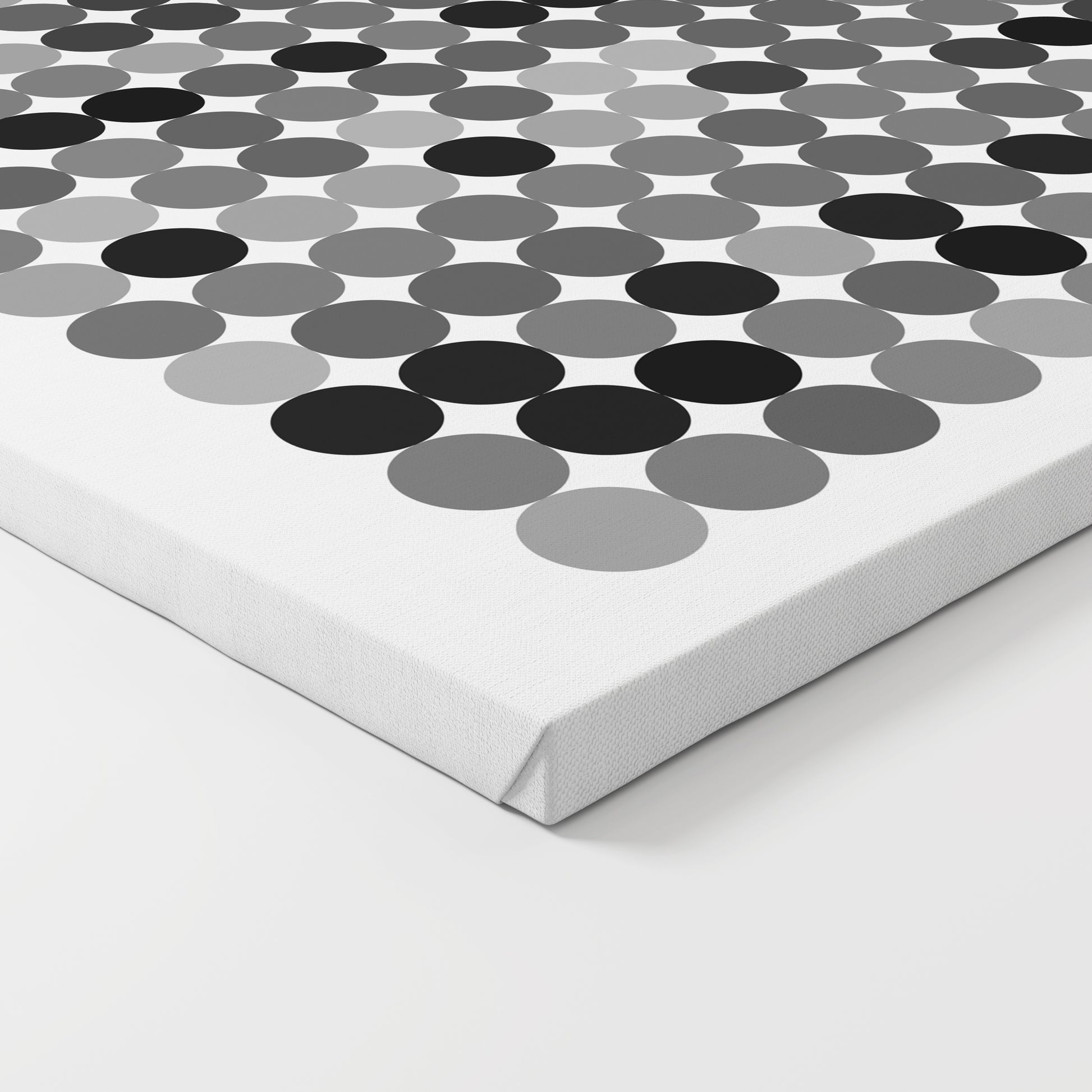 Black and grey dots on a white background, contemporary graphic art print on canvas.