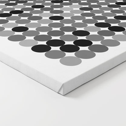 Black and grey dots on a white background, contemporary graphic art print on canvas.