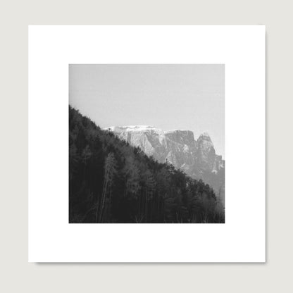 Moody mountains landscape photography, black and white art print on paper.