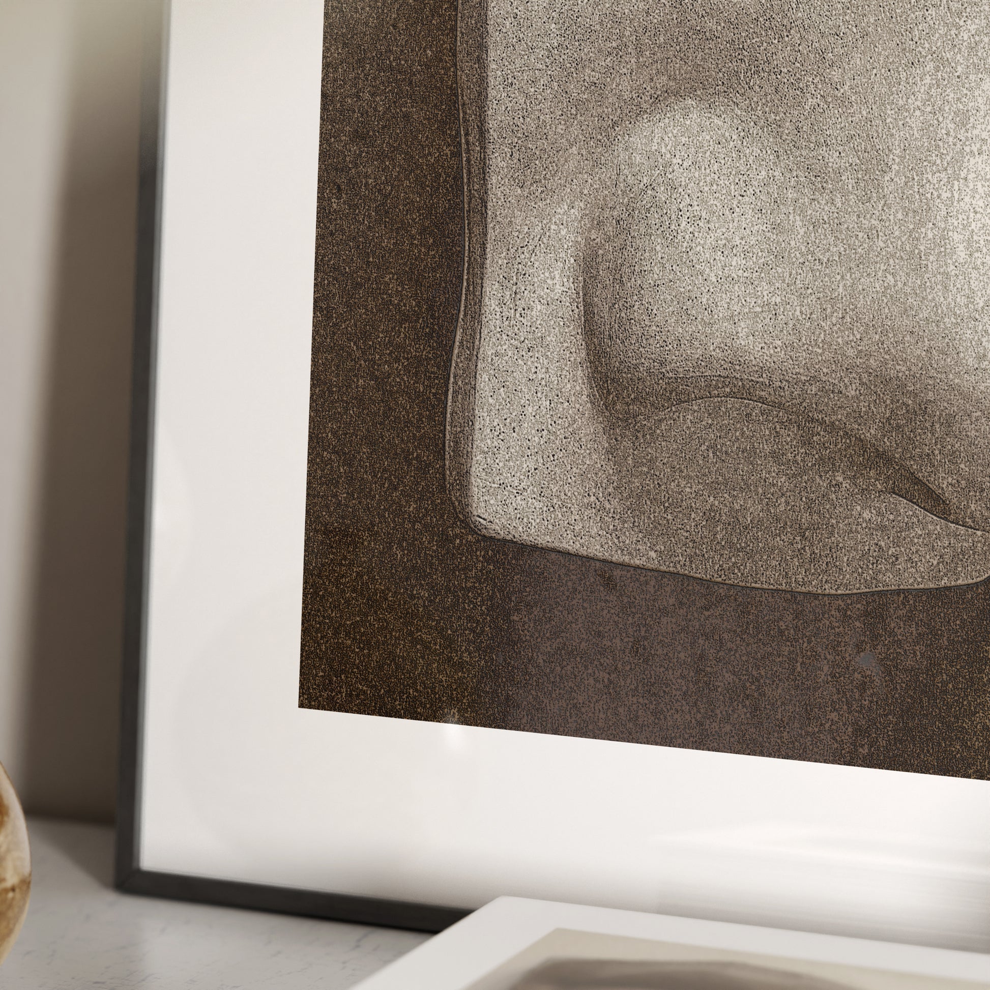 Detail of David's nose on a dark background, anatomy art print.