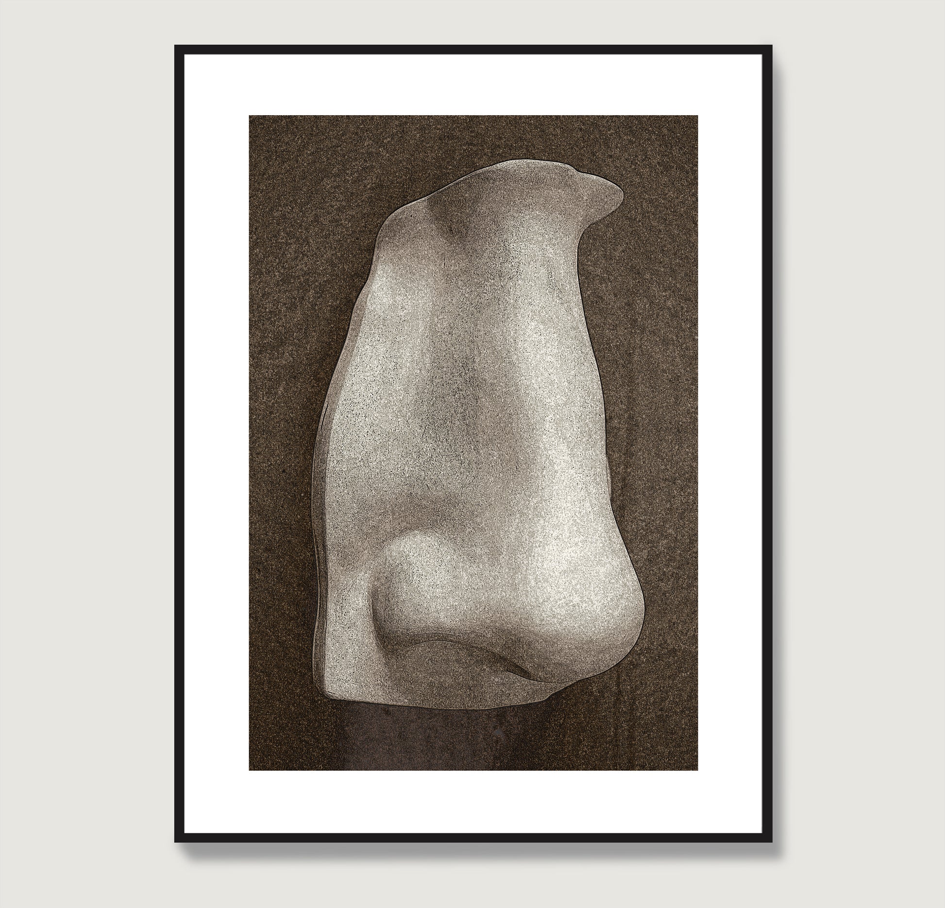 David's nose on a dark background, anatomy art print.