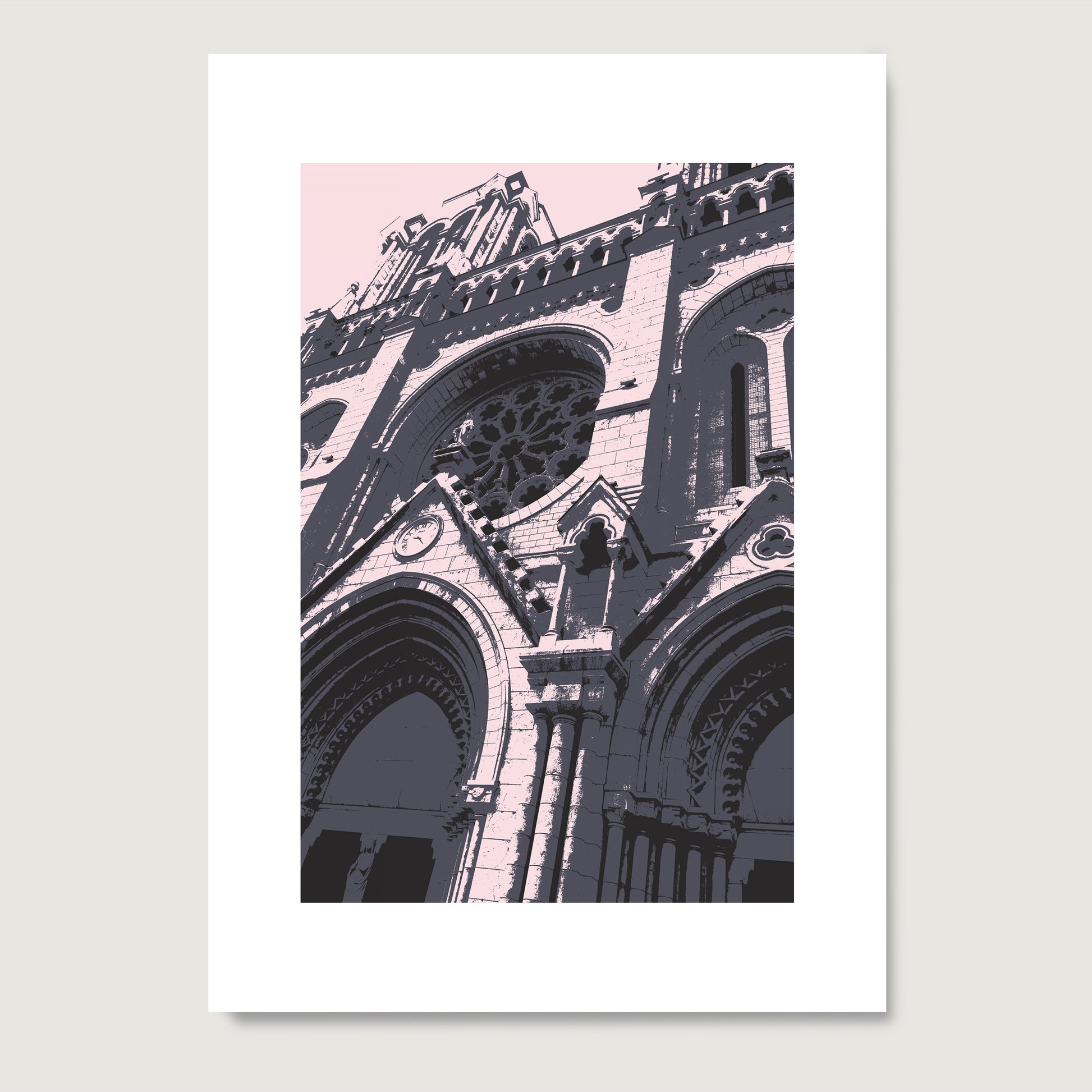 Cathedral facade pop art art print on paper.