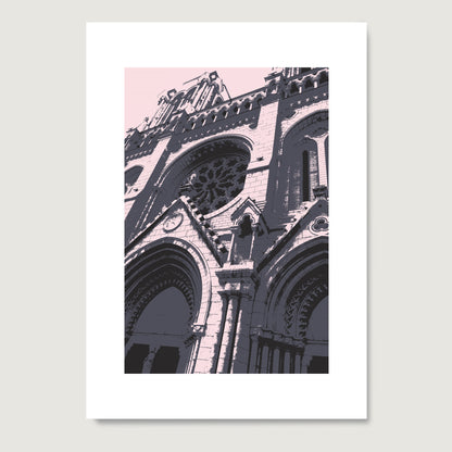 Cathedral facade pop art art print on paper.