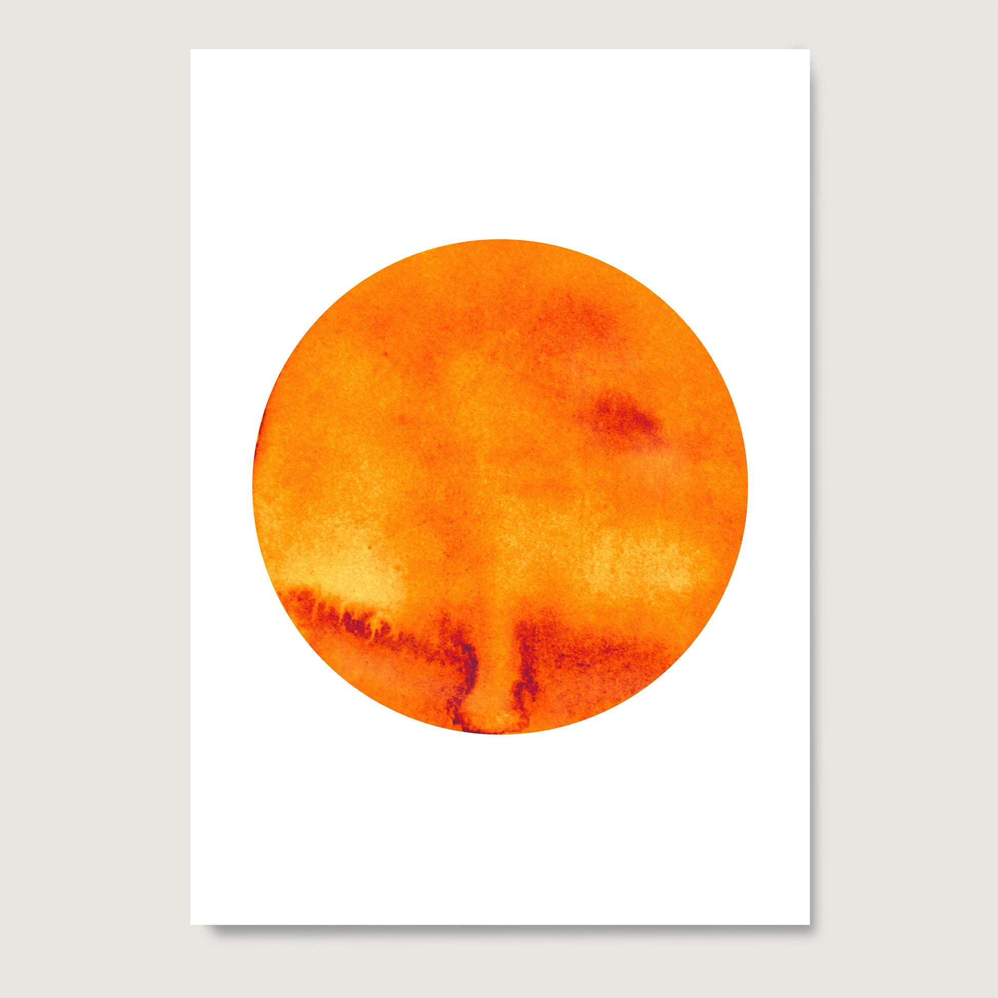 Orange planet minimalist graphic art print on paper.