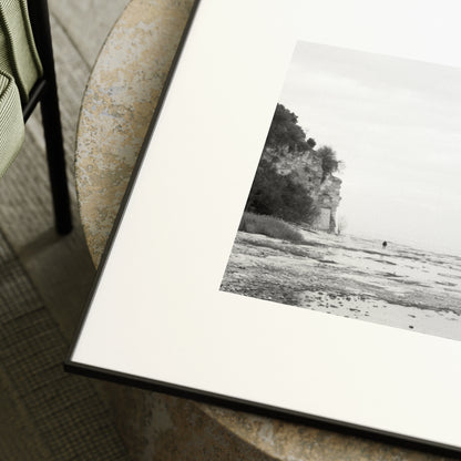 Detail of a vintage black and white landscape photography art print.