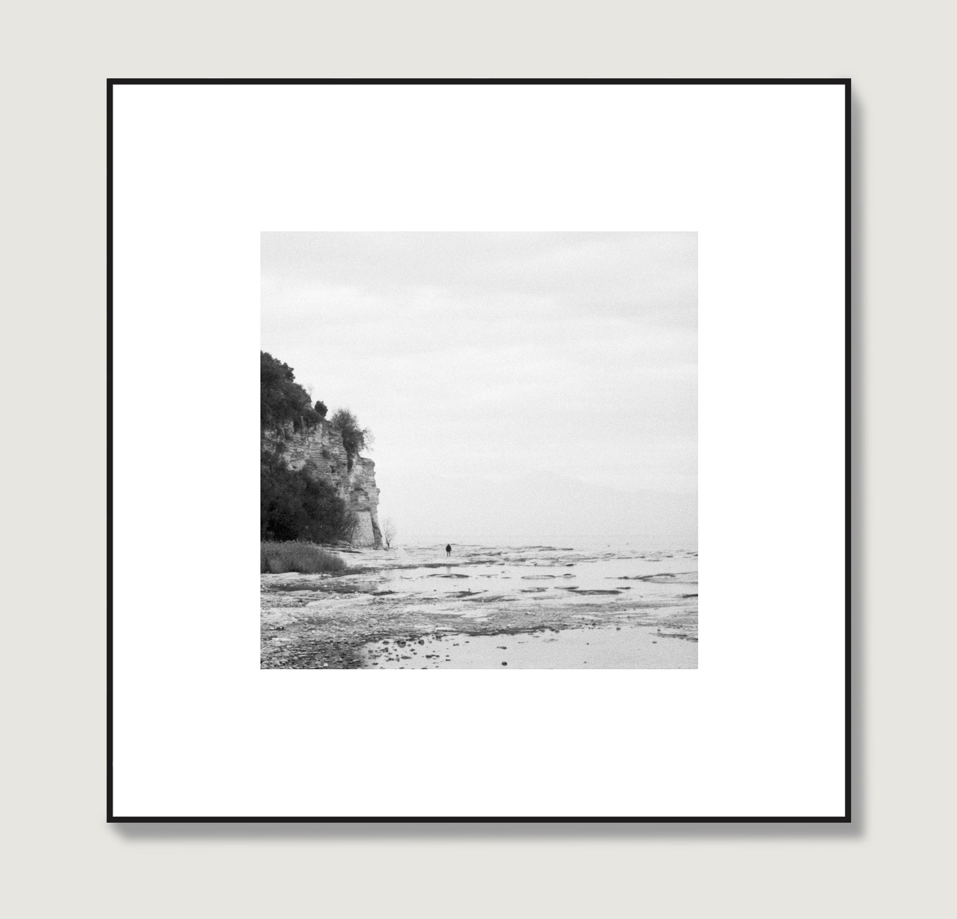 Vintage black and white landscape photography art print.