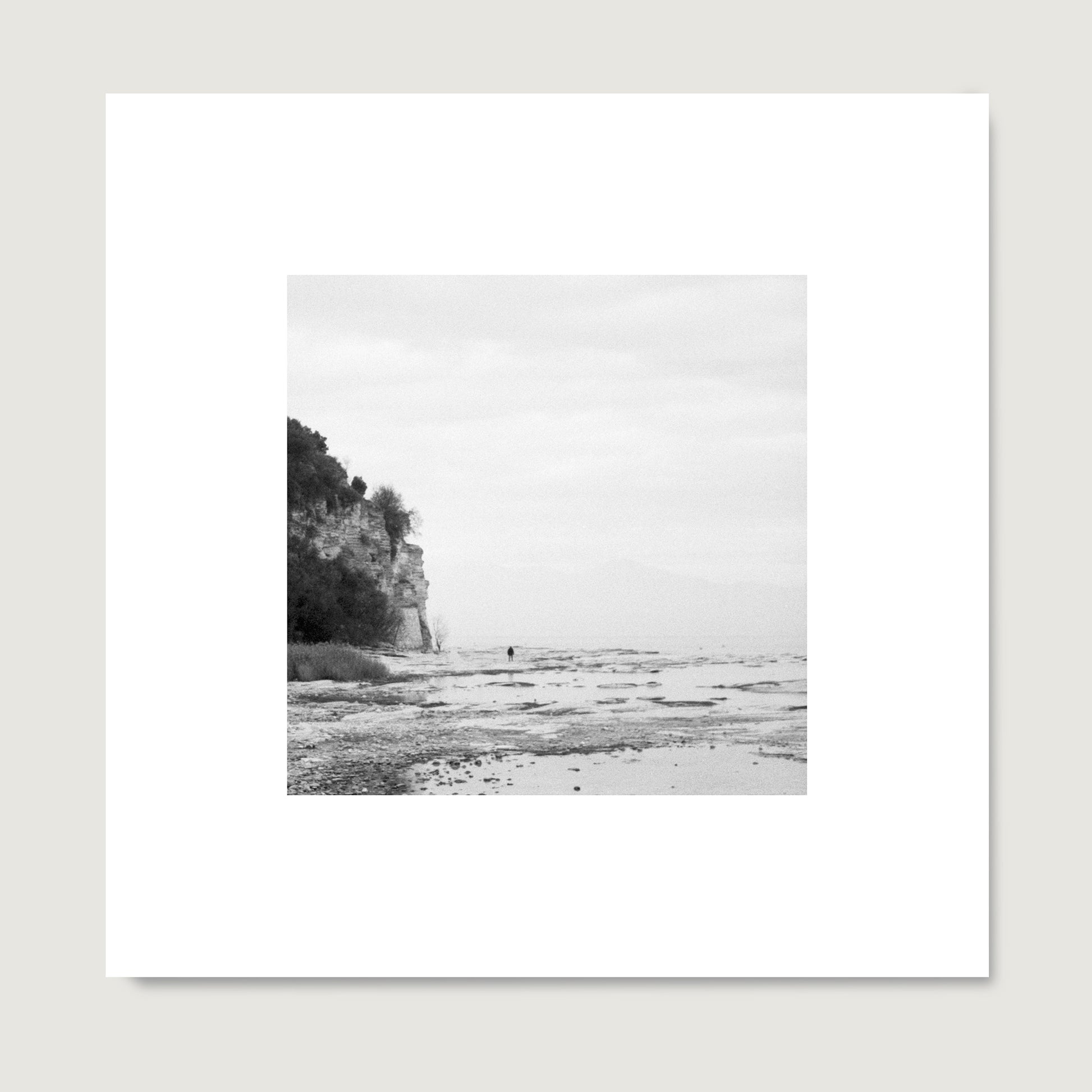 Vintage black and white landscape photography art print on paper.