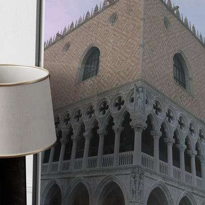 Detail of an architectural rich corner of an old Venetian building, pastel colors photography art print.