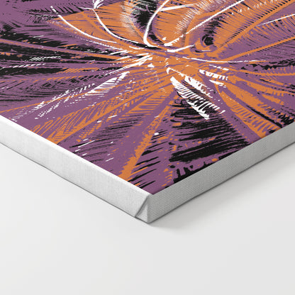 Abstract art print with purple, orange, and black colors on a white background