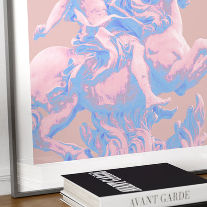 Detail of a travel poster Paris landmark pastel colors art print.