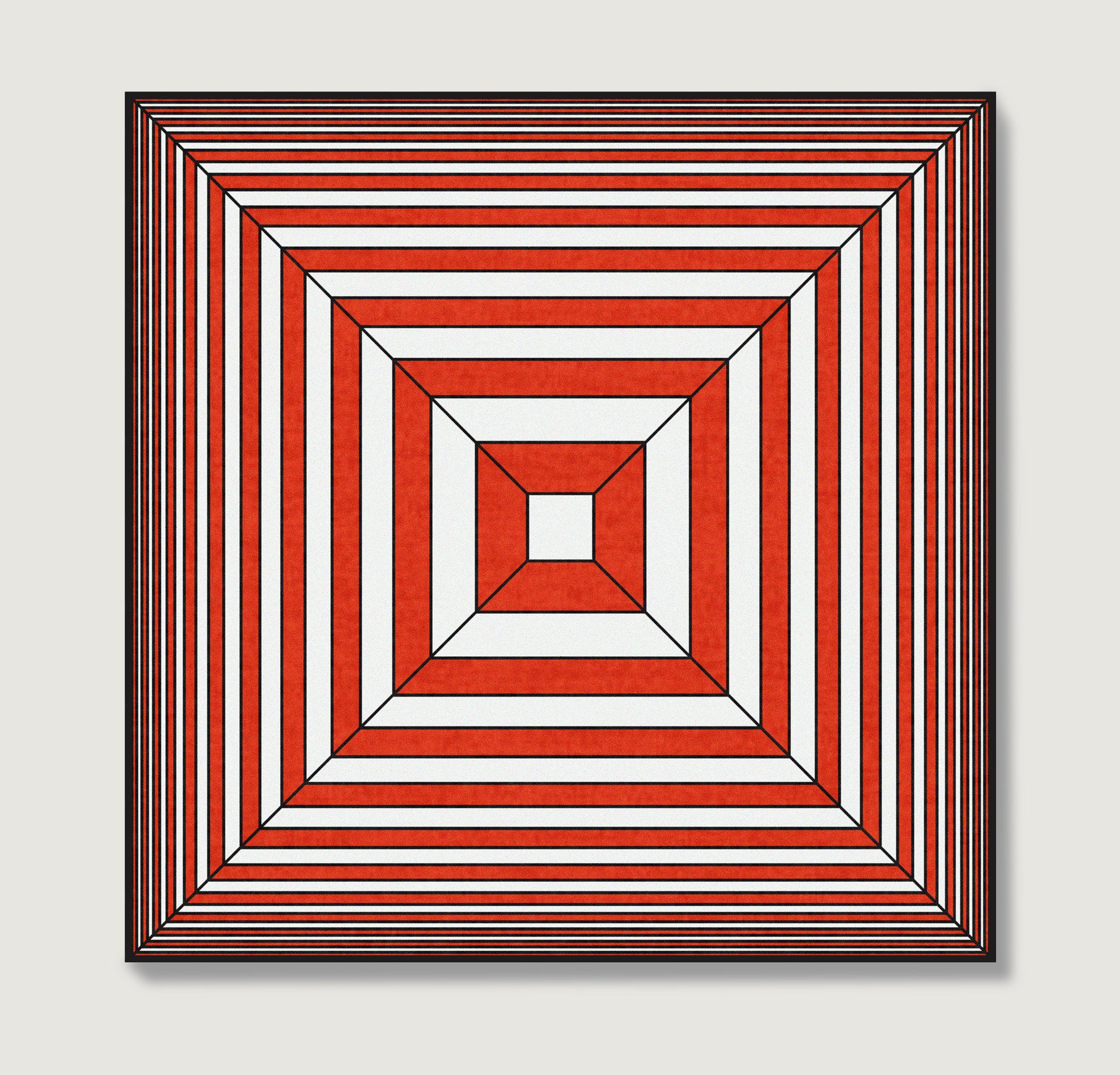 Red and white geometric abstract graphic art print.