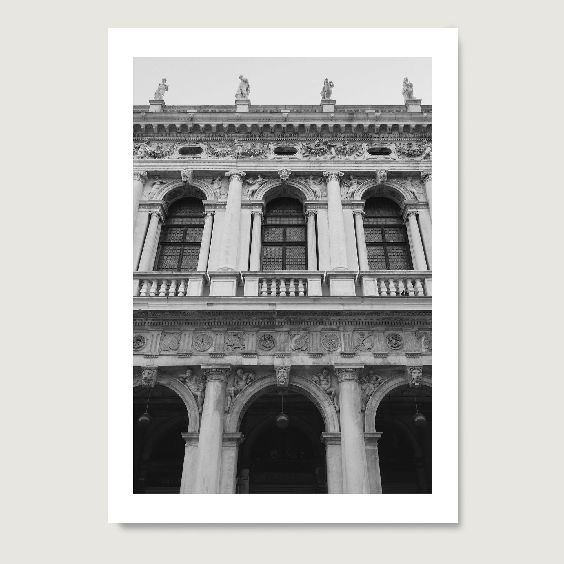 Old Venice building facade, black and white artistic photography art print on paper.