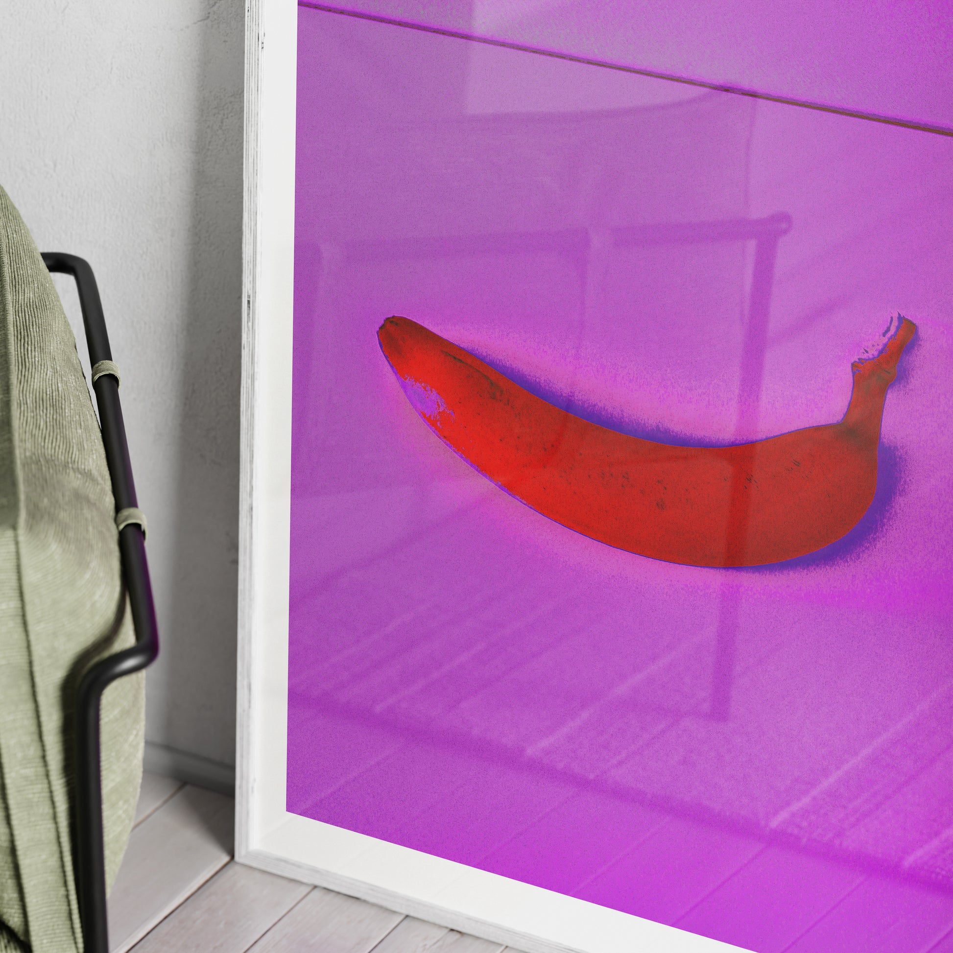 Detail of a pink banana minimalist pop art art print.