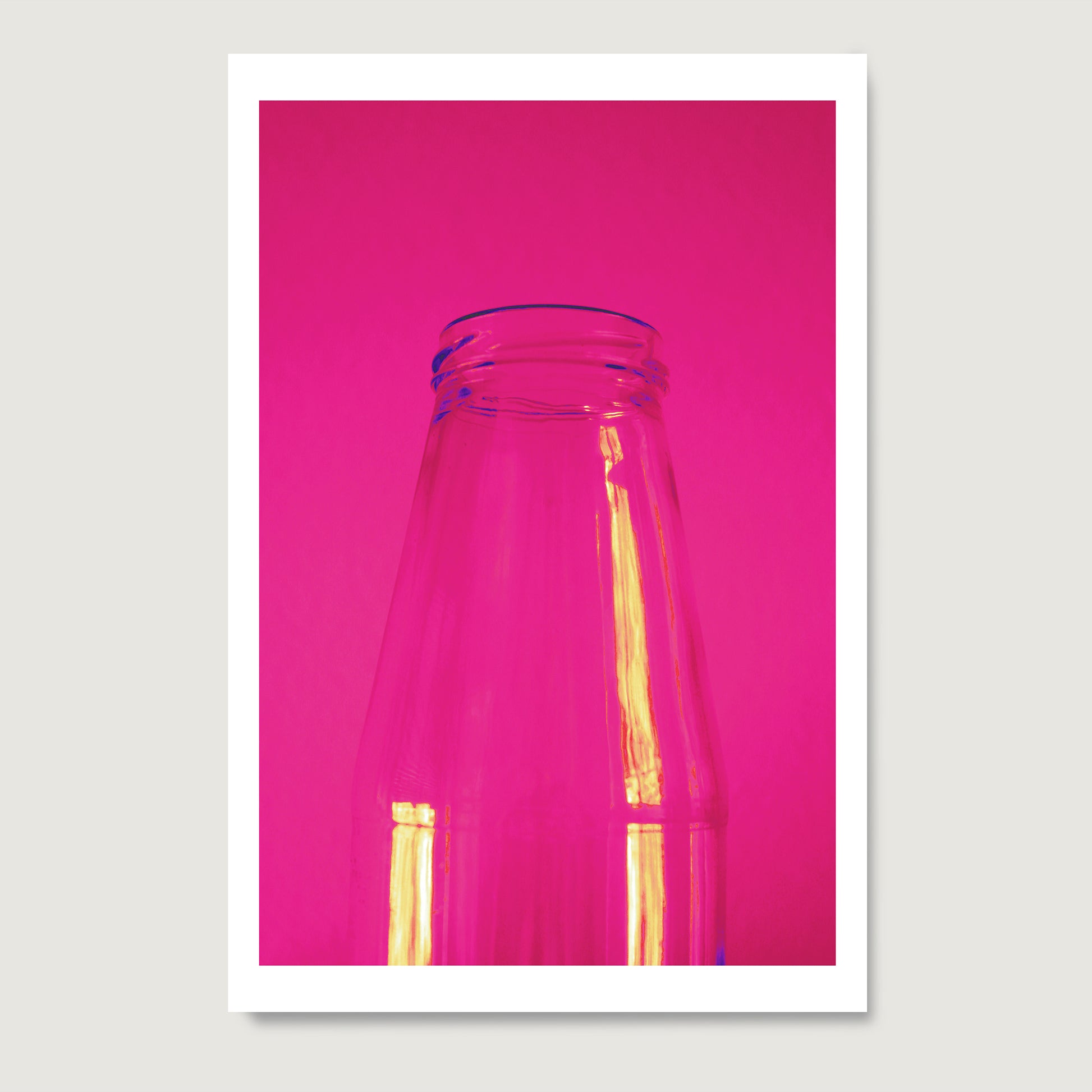 Minimalist intense neon pink art print on paper.