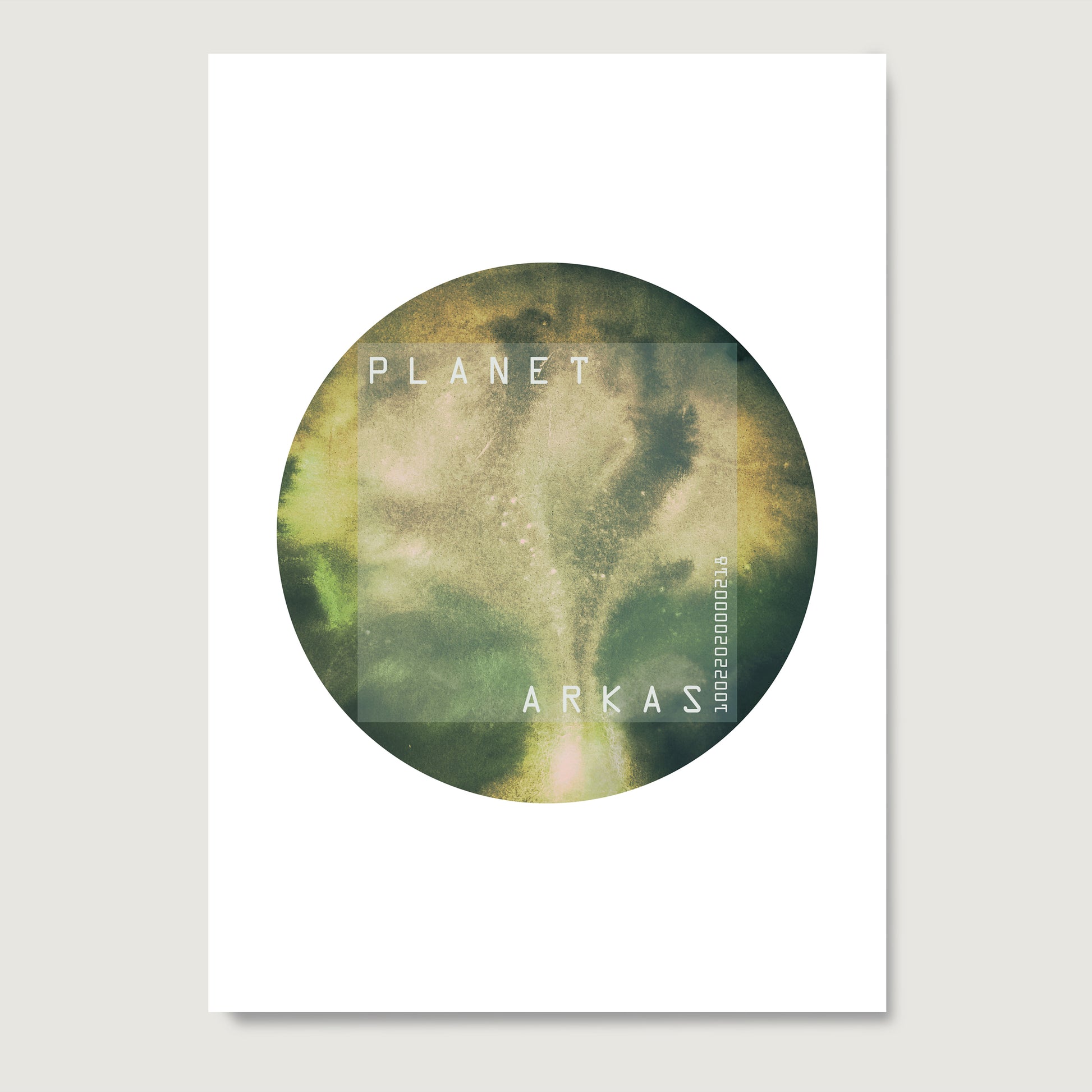 Green planet minimalist watercolor graphic art print on paper.