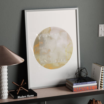 Pastel bright colors planet, minimalist watercolor graphic art print in a modern space.