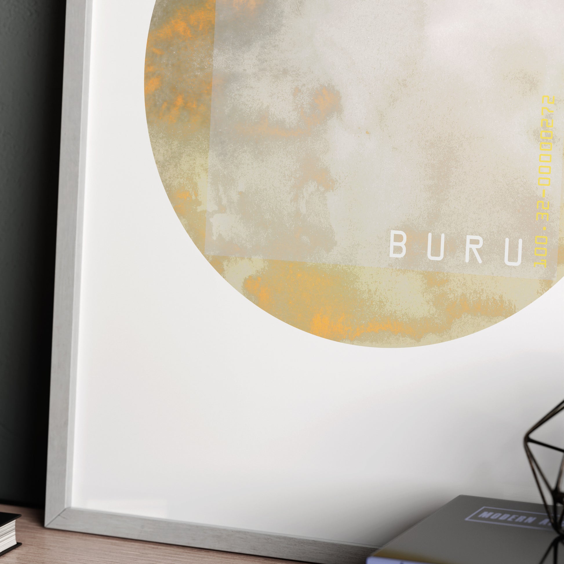 Detail of a pastel bright colors planet, minimalist watercolor graphic art print.