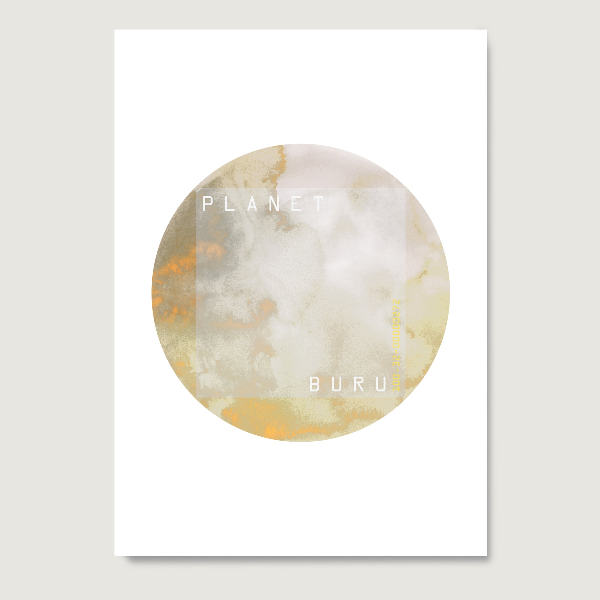 Pastel bright colors planet, minimalist watercolor graphic art print on paper.