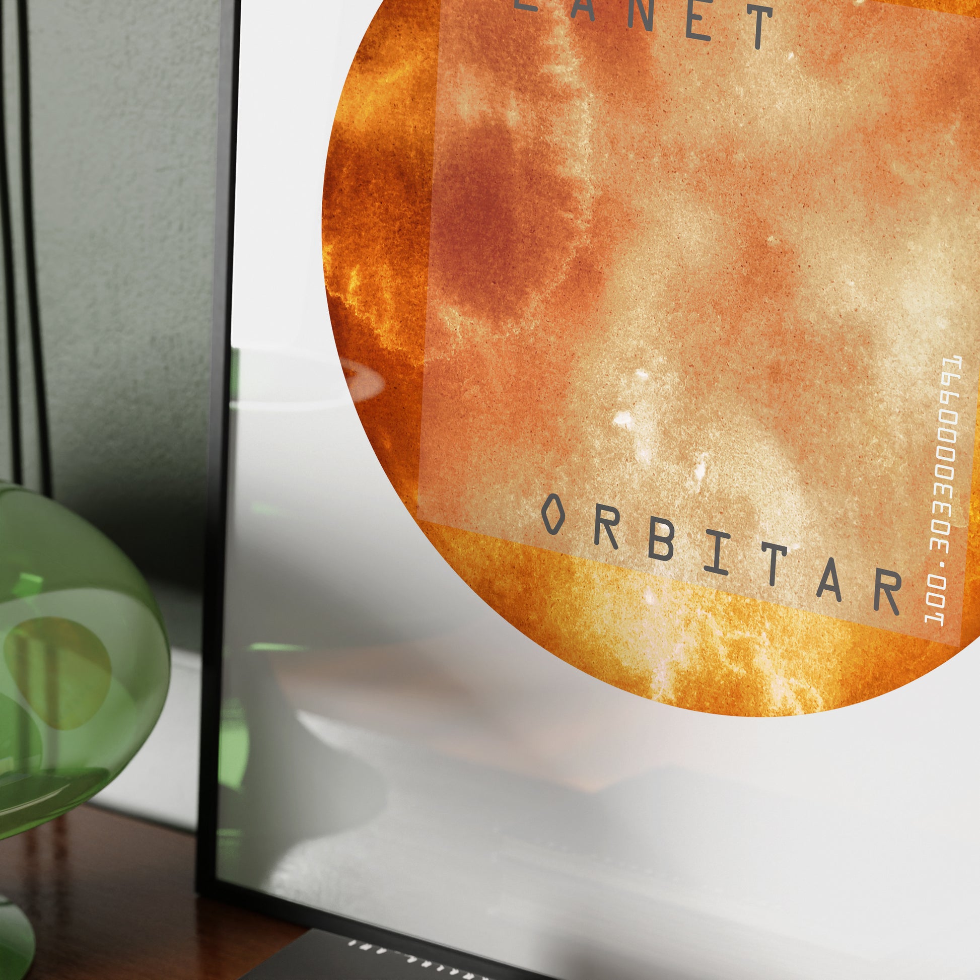 Detail of a red planet, minimalist watercolor graphic art print.